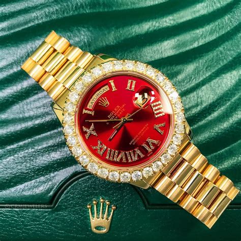 rolex red dial diamond|Rolex watch with red face.